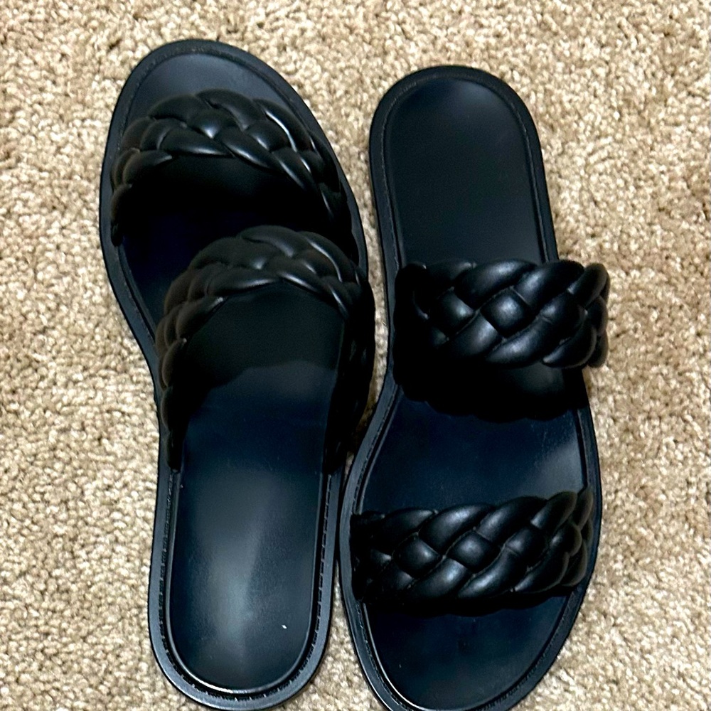 Black Braided Slide Sandals